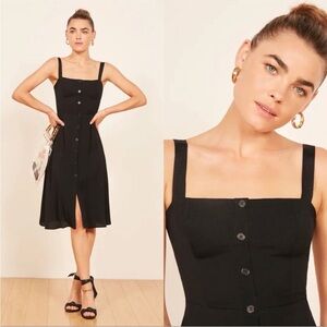 REFORMATION Black Persimmon Button-Down Crepe Square-Neck Midi size 4